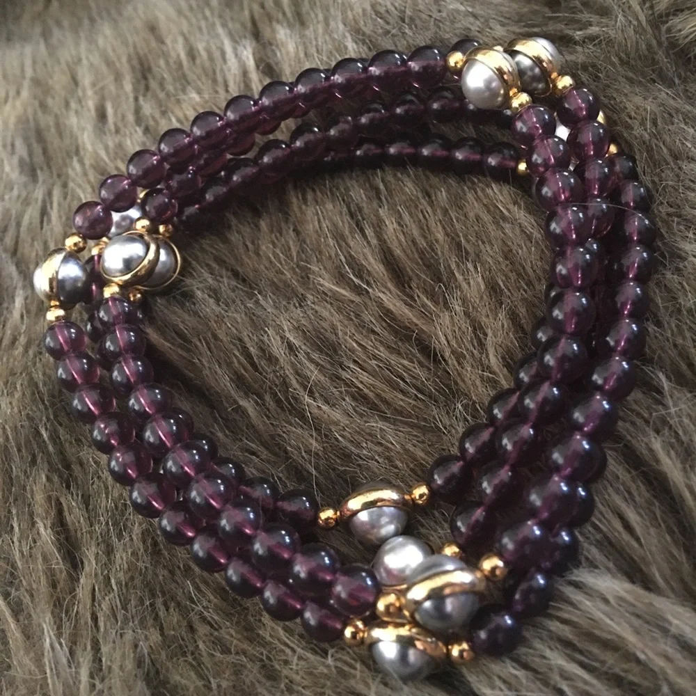 Vintage Avon faux amethyst and swivel pearl bead necklace